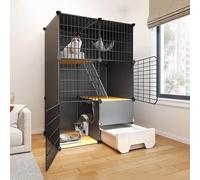 Cat Cage, 2/3 Tier Cat Enclosures, DIY Cat Playpen, Cat Cage Indoor with Cat Litter Box, Large Cat House, Pet Playpen Detachable, Black, Load 20kg(29.5x19.2x42.9in)