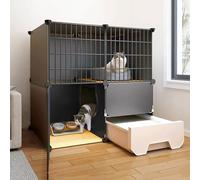 Cat Cage, 2/3 Tier Cat Enclosures, DIY Cat Playpen, Cat Cage Indoor with Cat Litter Box, Large Cat House, Pet Playpen Detachable, Black, Load 20kg(29.5x19.2x28.7in)