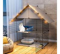 Cat Cage - 2-Tier Indoor Metal Playpen, Folding Condo with Litter Box and Hammock for Kitties, Small Animals, Puppies, and Bunnies