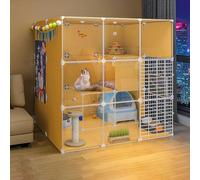 Cat Cage - 3-Tier Cat Crate Folding Metal Crate Cage Cat Playpen Cat Enclosure with Hammock Metal Wire Indoor DIY Kennels Crate - Large Exercise Place Ideal, for 1-3 Cat),B(A+cat nest+hammock)