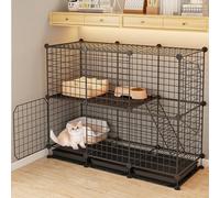 Cat Cage, 3-Tier Metal Cat Enclosure with Detachable Design and Tray, DIY Cat Playpen with Ladders, Large Exercise Space for Cats and Ferrets