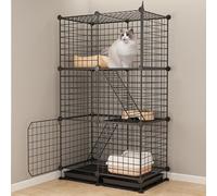 Cat Cage, 3-Tier Metal Cat Enclosure with Detachable Design and Tray, DIY Cat Playpen with Ladders, Large Exercise Space for Cats and Ferrets
