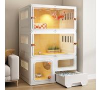 Cat Cage Cat Cage Indoor Cat Enclosures, DIY Cat Playpen with Cat Litter Box, Tall Three-Tier Cat Enclosures with 360° Ventilation, with Sliding Transparent Cat Door(White)
