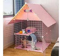 Cat Cage - Cat Cage Playpen 2-Tier Cat Cages Indoor Large with Litter Box, Folding Metal Cat Crate with Roof and Door - DIY Pet Enclosure for Rabbit, Guinea Pig, Chinchilla - 29.5"L×29.5"W×4 ,Pink