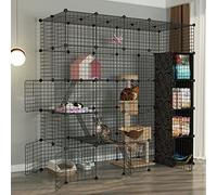 Cat Cage- Cat Cages Indoor Large, Pet Cages for Cats,diy Metal Wire Grid Cage,metal Enclosure Net Exercise Yard Fence Cage with Door and Storage Box for Small Pets Rabbit,Black-185 * 75 * 183cm