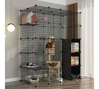 Cat Cage- Cat Cages Indoor Large, Pet Cages for Cats,diy Metal Wire Grid Cage,metal Enclosure Net Exercise Yard Fence Cage with Door and Storage Box for Small Pets Rabbits Hedgehogs Cat Guin (Black
