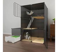 Cat Cage, Cat Cages Indoor With Litter Box, Detachable Outdoor Cat Cages Enclosures, Pet Cages For Cats, Easy To Assemble(Black,111 * 49 * 111cm(A))
