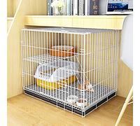 Cat Cage Cat Crate Pet Cage Dog Cat Puppy Training Folding Metal Kennel Crate with Tray, Easy to Carrier and Transport (White 83x59x69cm)