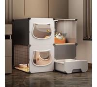 Cat Cage - Cat Crates for Indoor Cats, Pet Cages for Cats, Cat Playpen for Indoor Cats Durable and Easy to Get In and Out for 1-2 Cats, Ferret, Chinchilla, Rabbit, Small Animals,Grey-75 * 39 * 73cm