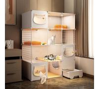 Cat Cage - Cat Crates for Indoor Cats, Pet Cages for Cats, Cat Playpen for Indoor Cats Durable and Easy to Get In and Out for 1-2 Cats, Ferret, Chinchilla, Rabbit, Small Animals ,White-111*39*149cm