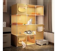 Cat Cage - Cat Crates for Indoor Cats, Pet Cages for Cats, Cat Playpen for Indoor Cats Durable and Easy to Get In and Out for 1-2 Cats, Ferret, Chinchilla, Rabbit, Small Animals ,Yellow-111*39*149cm