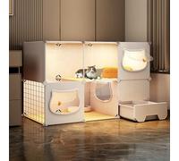 Cat Cage - Cat Crates for Indoor Cats, Pet Cages for Cats, Cat Playpen for Indoor Cats Durable and Easy to Get In and Out for 1-2 Cats, Ferret, Chinchilla, Rabbit, Small Animals,White-111 * 39 * 73cm