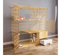 Cat Cage Cat Fence,Pet Fence Large 3 Tier Cat Cage Sports Yard Fence Cage with Door and Closed Litter Box for Kittens, Rabbits, Chinchillas (111x109x49)