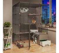 Cat Cage - Cat Kennel Catio Outdoor Cat Enclosure,Diy Cat Playpen Cat Cages Indoor Large With Litter Box Large Exercise Place Ideal For 1-4 Cat,111 * 95 * 145cm