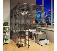 Cat Cage - Cat Kennel Catio Outdoor Cat Enclosure,Diy Cat Playpen Cat Cages Indoor Large With Litter Box Large Exercise Place Ideal For 1-4 Cat,111 * 141 * 145cm