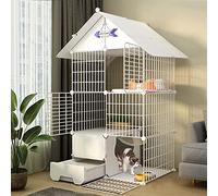Cat Cage - Cat Playpen, Cat Pen Exercise Yard Fence Cage with Door and Closed Cat Litter Box Diy Pets Playpen Cats Crate Cage Kennel Foldable Fence Yard Barrier for Small Pets Rabbits Hedgehogs C