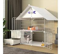 Cat Cage - Cat Playpen, Cat Pen Exercise Yard Fence Cage with Door and Closed Cat Litter Box Diy Pets Playpen Cats Crate Cage Kennel Foldable Fence Yard Barrier for Small Pets Rabbits Hedgehogs C