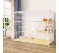 Cat Cage Corner, Large 3-Tier Cat Kennels, Cat Cage Large DIY Indoor Pet Home Small Animal House, Cat Crate with Cat Ltter + Cat Hammock + Cat Litter Box + Cat Bowl, White