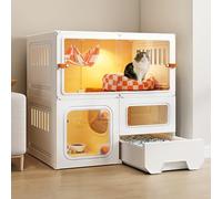 Cat Cage Crate Cat Kennel Cat Playpen, Indoor Cat Cages with Litter Box, Large Space Cat Cage, Large Extra Exercise Place Ideal for Kittens, Puppies, Rabbits, Chinchillas(White,27.5x27.5in/70x70cm)