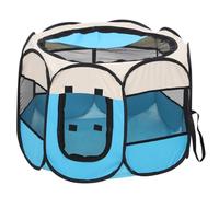Cat Cage Dog Cage Portable Foldable Pet Octagonal Cage Maternity Kennel Simple Operation Fence Outdoor Camping Pet Tent(Beige with blue)