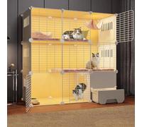 Cat Cage - Extra Large 3-Tier Indoor Playpen with Closed Litter Box and Large Exercise Area for Small Animals