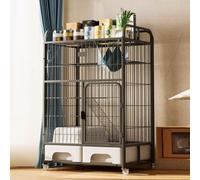 Cat Cage, Heavy Duty Metal Enclosure with Wheels, Large Playpen for Cats, Ferrets, and Chinchillas, Includes Litter Box