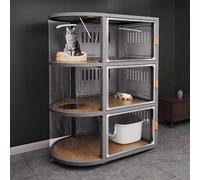 Cat Cage Indoor 3 Tier with Wheels, Panoramic Transparent Design, Well Ventilated Multi-Level Cat Villa for 1-2 Cats, Safe and Cozy Space