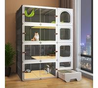 Cat Cage, Indoor Cat Cage with Litter Box, DIY Cat Fence HD Transparent New Upgrade Sliding Door, Suitable for 1-2 Cats, Rabbits, Small Animals (Black 106 * 46.5 * 141cm)