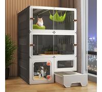 Cat Cage, Indoor Cat Cage with Litter Box, DIY Cat Fence HD Transparent New Upgrade Sliding Door, Suitable for 1-2 Cats, Rabbits, Small Animals (Black 71 * 46.5 * 106cm)