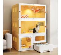 Cat Cage Indoor Cat Enclosure DIY Playpen with Litter Box, Tall Three-Tier Design, 360° Ventilation, Sliding Transparent Door