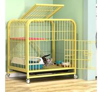 Cat Cage Indoor Cat Enclosures Metal Pet Playpen 360° Rotating Lockable Wheels with Ladder, Double Door, Pull-Out Tray, Outdoor Small Animals Kitten Crate for 1-2 Cats (Yellow, Small)