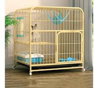 Cat Cage Indoor Cat Enclosures Metal Pet Playpen 360° Rotating Lockable Wheels with Ladder, Double Door, Pull-Out Tray, Outdoor Small Animals Kitten Crate for 1-2 Cats (Yellow, Medium)