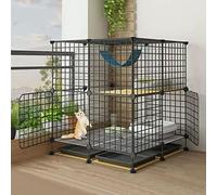 Cat Cage Indoor Cat House Large Space, Pet Playpen, Cat Playpen for Small Animals, Two-story Cat Cage Metal Cat House with Hammock Cat Nest, Bottom Pull-out Tray, Easy to Clean