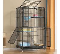 Cat Cage Indoor Catio DIY Cat Enclosures Metal Cat Playpen, with Encryption Mesh Pad, Square Tube Reinforcement(Black,71x55x127cm)
