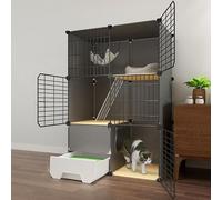 Cat Cage Indoor, Detachable Metal Small Animal Cage DIY Design Black Kitten Playpen, with Enclosed Litter Box, Multiple (Color : Package 1, Size : 75x49x111cm)