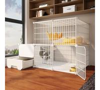 Cat Cage Indoor, DIY Wire Fence Cat Kennel Cat Enclosure, with Litter Box, for 1-2 Cats, Ferret, Chinchilla, Rabbit (One Color A)