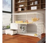 Cat Cage Indoor, DIY Wire Fence Cat Kennel Cat Enclosure, with Litter Box, for 1-2 Cats, Ferret, Chinchilla, Rabbit (One Color 111x49x75cm)