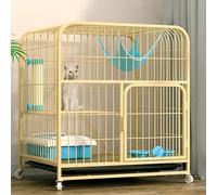 Cat Cage Indoor Enclosure, Metal Pet Playpen with Lockable Wheels, Double Door, Pull-Out Tray for Small Animals