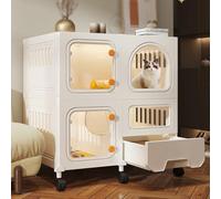 Cat Cage Indoor Enclosure with Litter Box - 2 Tier Large Space Cat Condo with Wheels for Indoor and Outdoor Use