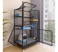 Cat Cage Indoor Enclosure with Pull-out Tray and Upward Doors, Independent Side Door, Universal Pulley for Indoor and Outdoor Use