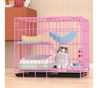 Cat Cage Indoor Folding Two-Story Habitat with Lockable Design, Casters, Tray, and Hammock - Spacious Double Layer Cat House with Toilet