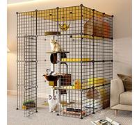 Cat Cage Indoor Large Cat Enclosures DIY Cat Playpen Detachable Metal Pet Crate With Platforms Multi-Tier catCat Fences Ideal For 1-4 Cats Or Small Animals (Color : A, Size : 111 * 146 * 111 cm)