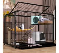 Cat Cage Indoor, Metal cat cage with tray on the bottom, with platform mat and cat hammock, thick square tube, Pet Cage, for 1-2 Cat Small Animal, Good bearing capacity ( Color : Black , Size : 92*58*
