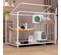 Cat Cage Indoor, Metal cat cage with tray on the bottom, with platform mat and cat hammock, thick square tube, Pet Cage, for 1-2 Cat Small Animal, Good bearing capacity ,White-92*58*66cm/36*23*26in