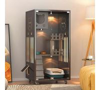 Cat Cage Indoor Multipurpose Pet House with Lockable Wheels & Tempered Glass - Luxury Modern Cat House & Villa for 1-3 Cats