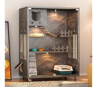 Cat Cage Indoor Multipurpose Pet House with Lockable Wheels & Tempered Glass - Luxury Modern Cat House & Villa for 1-3 Cats