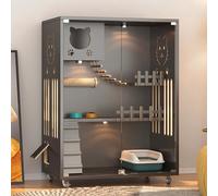 Cat Cage Indoor Multipurpose Pet House with Lockable Wheels & Tempered Glass - Luxury Modern Cat House & Villa for 1-3 Cats
