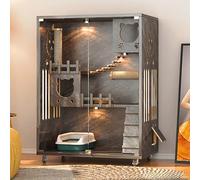 Cat Cage Indoor Multipurpose Pet House with Lockable Wheels & Tempered Glass - Luxury Modern Cat House & Villa for 1-3 Cats