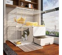 Cat Cage Indoor Playpen with Cat Litter Box, 2/3 Tier Design, Detachable Structure, Load Capacity 20 Kg, Suitable for Kittens, 29.5x15.3x42.9in