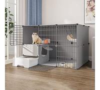 Cat Cage Indoor Playpen with Litter Box, Detachable Metal Cat Enclosure for Small Pets, Spacious Design for Kittens and Puppies